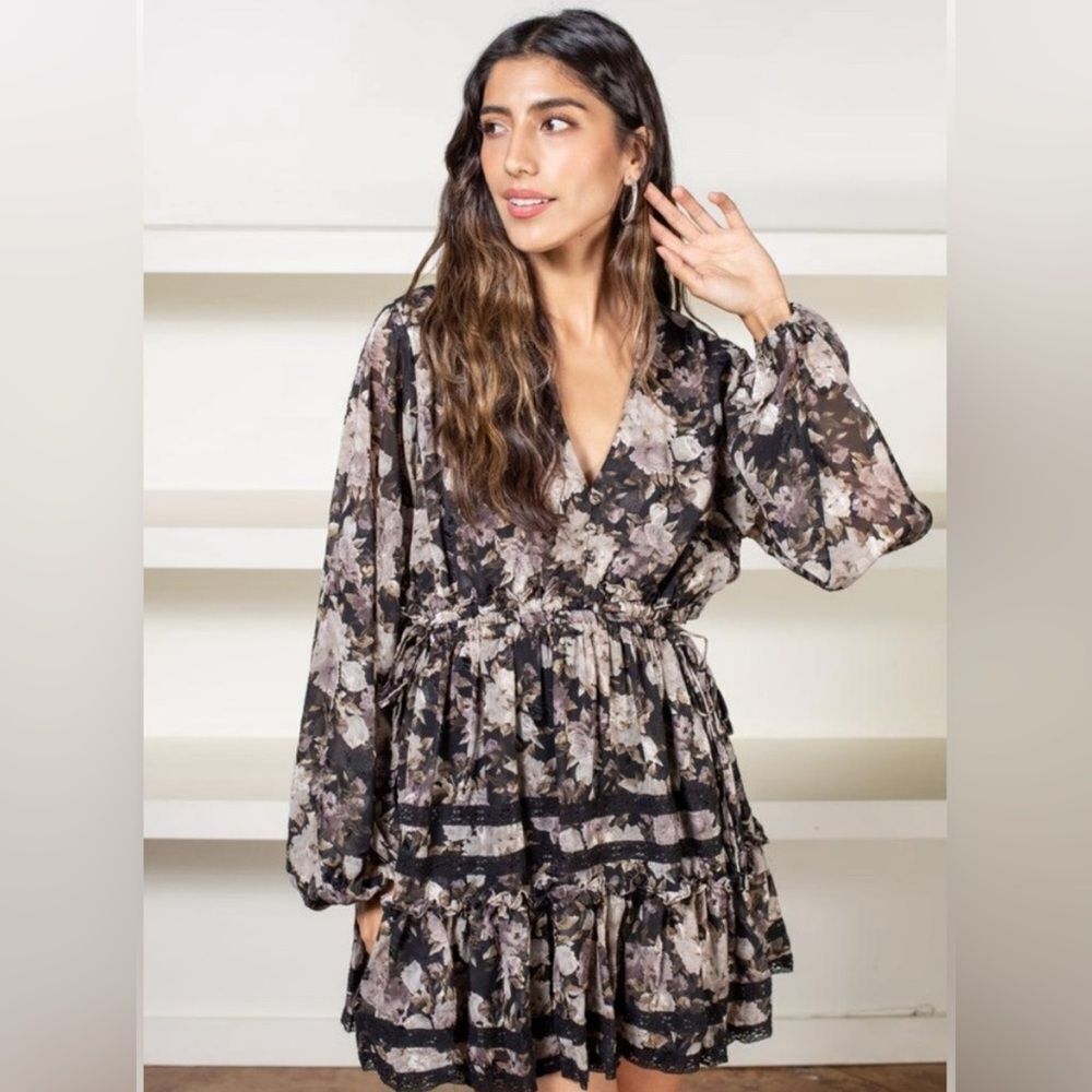 Anthropologie en saison women’s 2x Rena mini dress tiered lace floral Whimsigoth